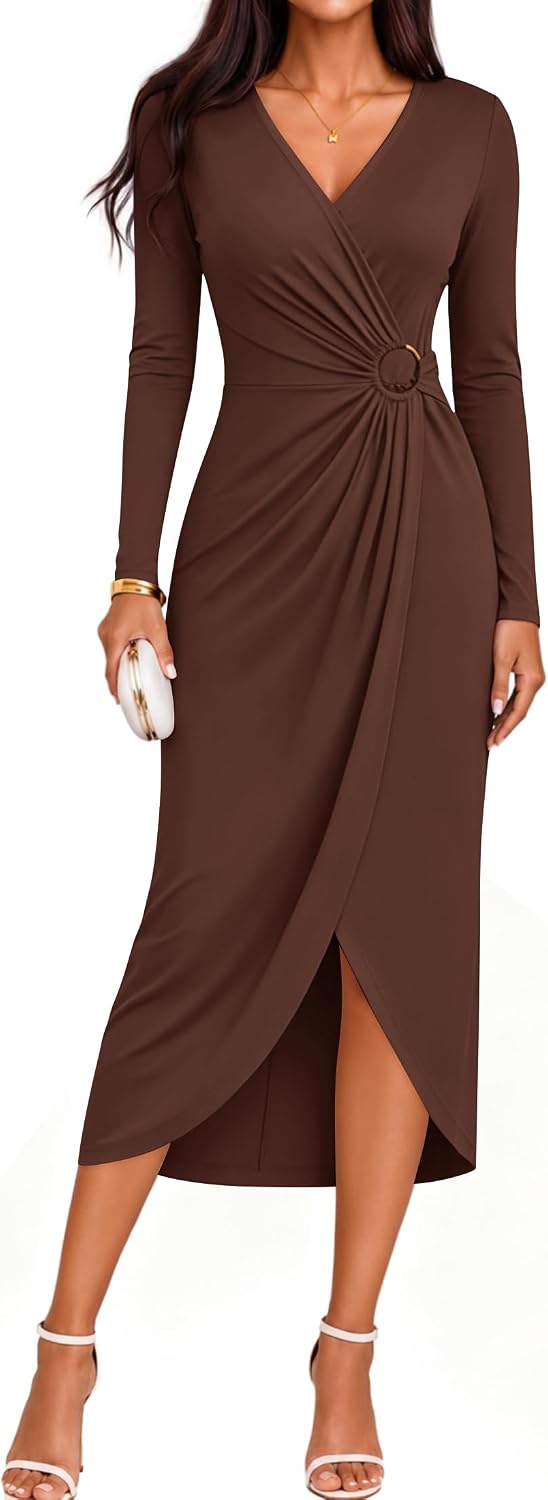 ZESICA Women's Fall Long Sleeve Wrap Bodycon Cocktail Party Dresses