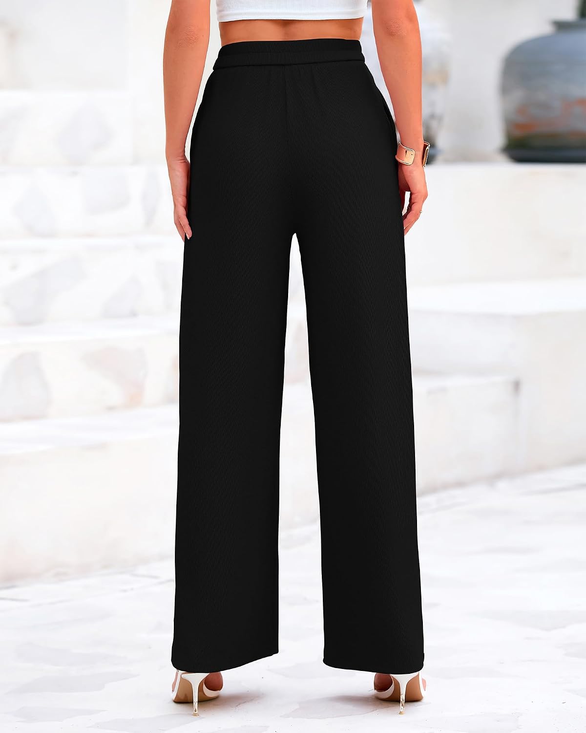 BTFBM High Waist Palazzo Pants for Women Rib Knit