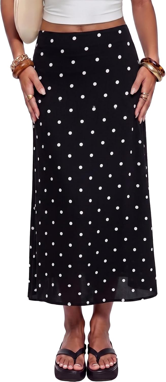 Dokotoo Skirts for Women Trendy High Waisted Cocktail Long Silk Midi Skirt