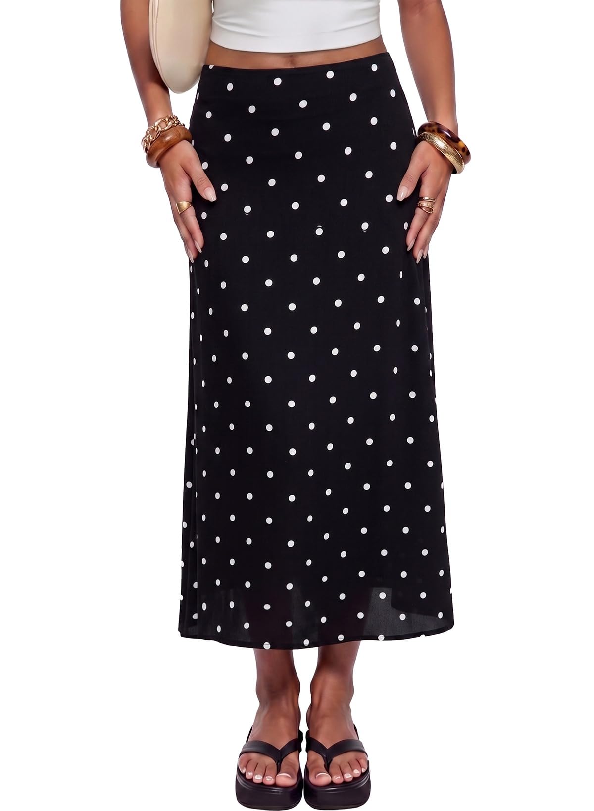 Dokotoo Skirts for Women Trendy High Waisted Cocktail Long Silk Midi Skirt