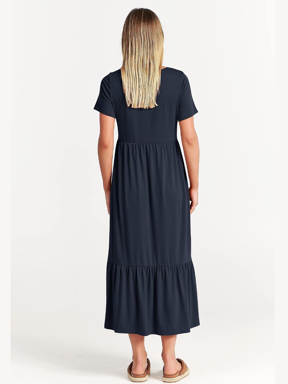 ANRABESS Womens 2026 Summer Casual Maxi Dress A line Tiered Flowy Short Sleeve Crewneck T Shirt Beach Travel Long Dresses