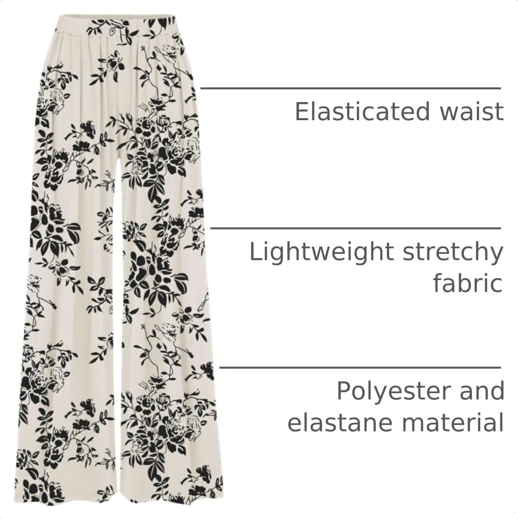 CIDER Palazzo Pants for Women Wide Leg Flowy Pants with Pockets Elastic Mid Waist Summer Beach Vacation Outfits Lightweight