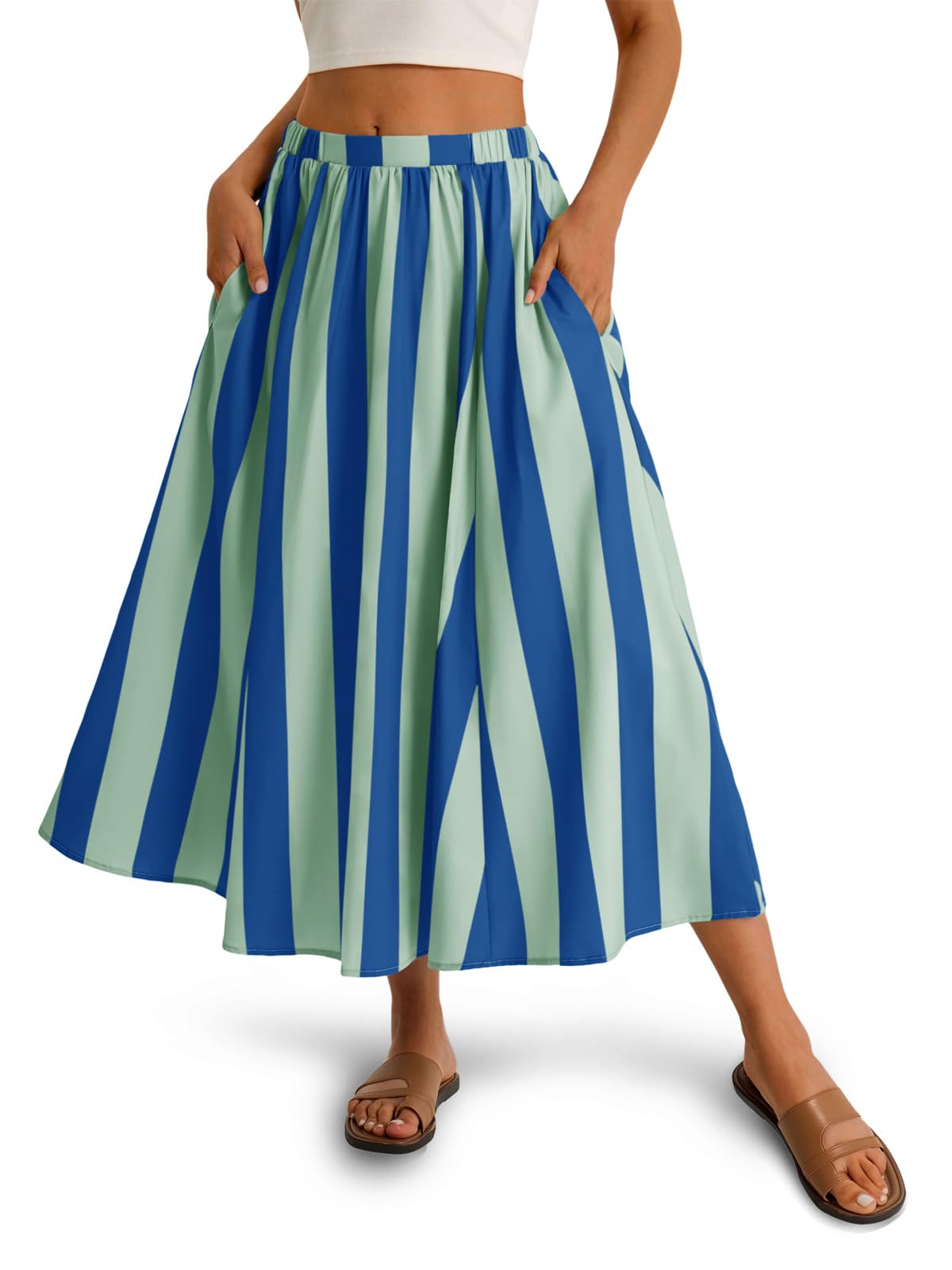Cicy Bell Womens Summer Striped Maxi Skirts A-Line Beach Vacation Outfits