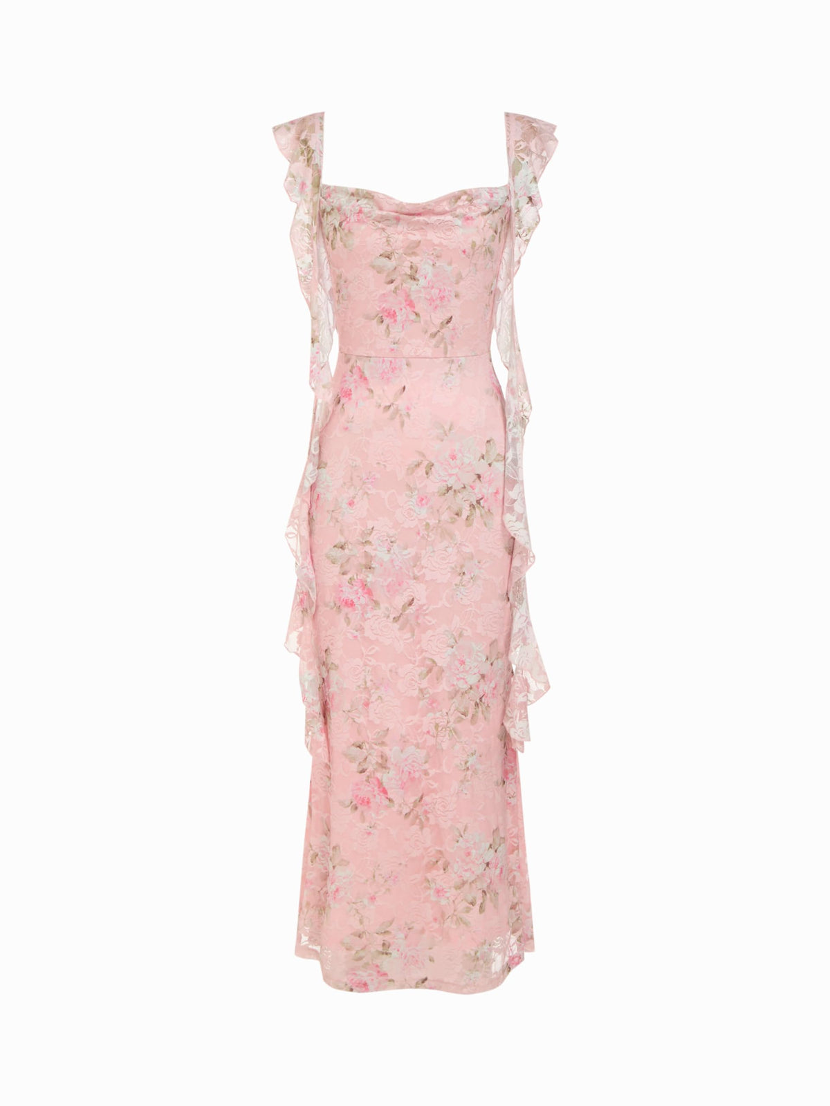 CIDER Women's Wedding Guest Dress Sleeveless Mesh Ruffle Maxi Formal Dress
