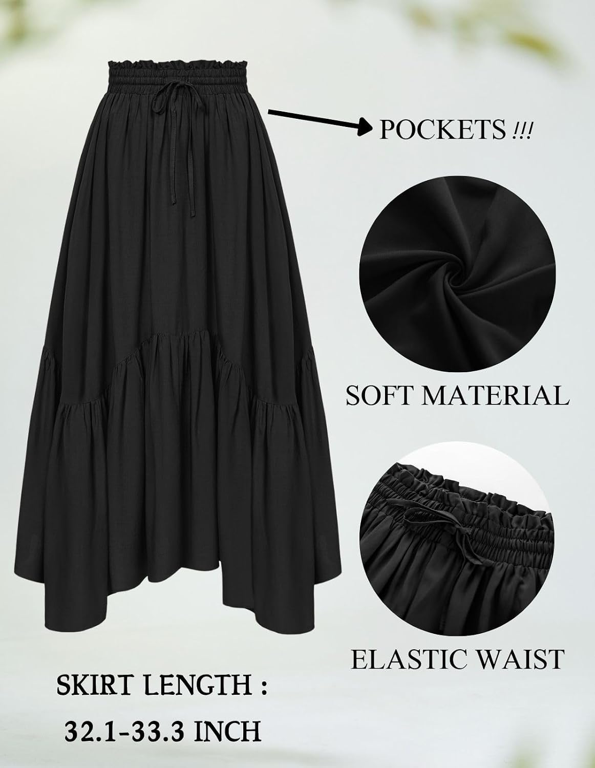 Scarlet Darkness Maxi Skirts for Women Flowy Boho Renaissance Skirt