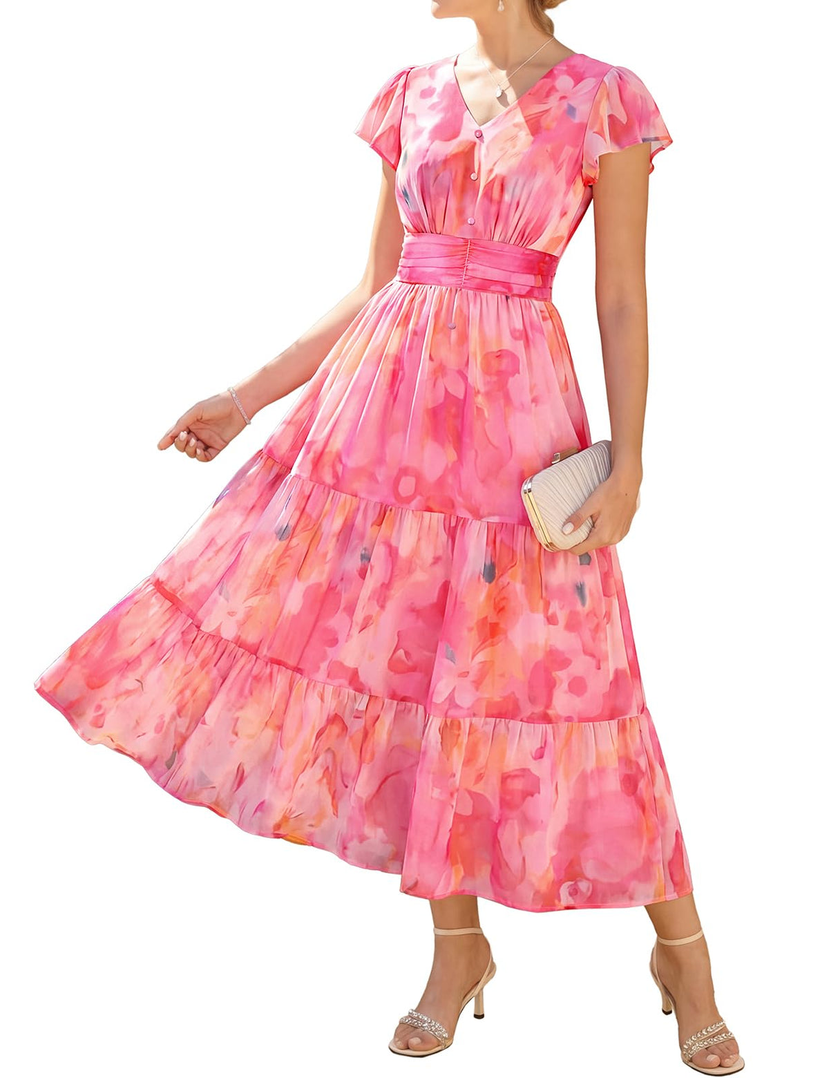 GRACE KARIN Women Summer Dress,Maxi Floral Wedding Guest Dresses