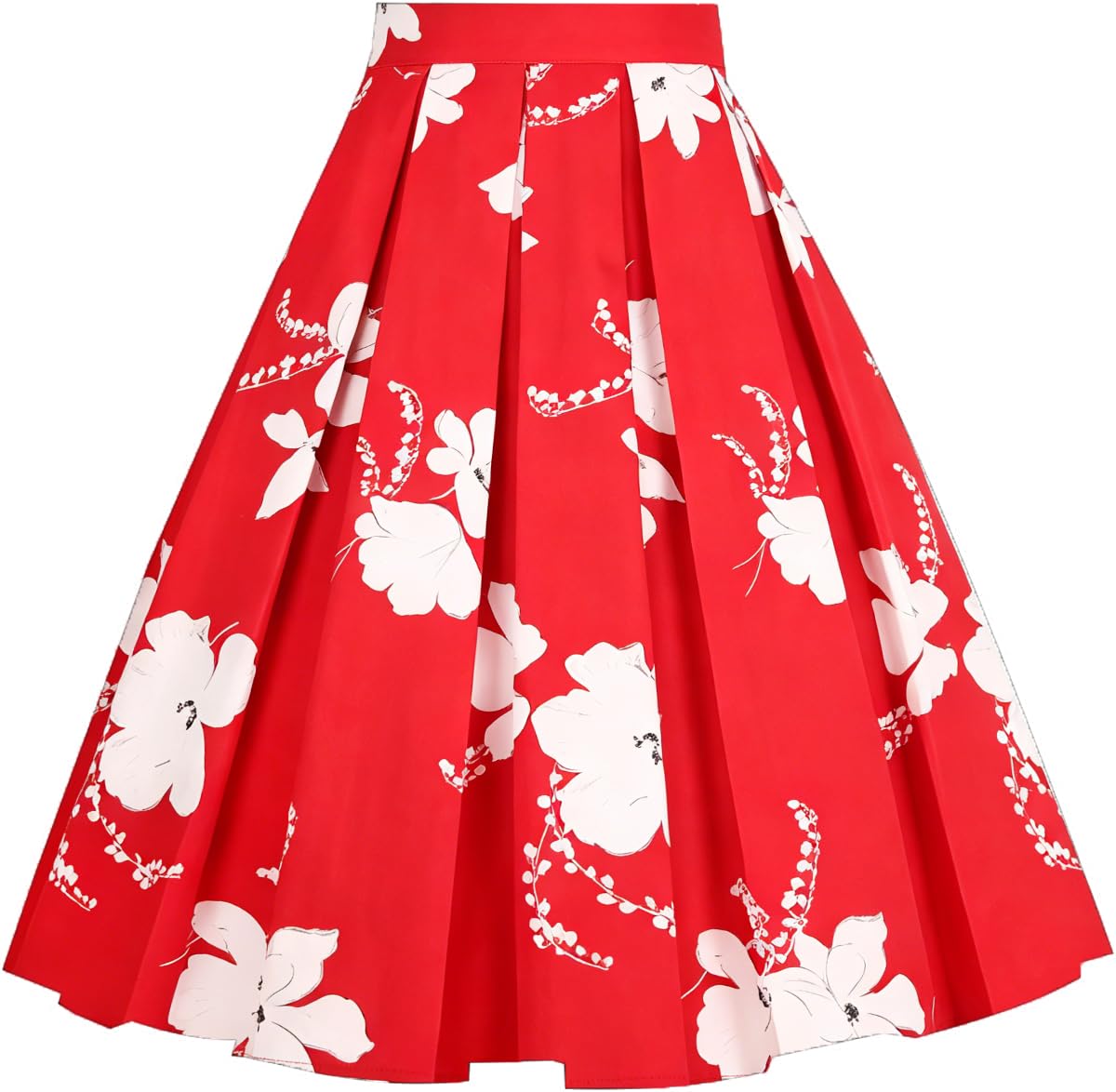 OBBUE Vintage Pleated Skirt A-line Midi Skirts