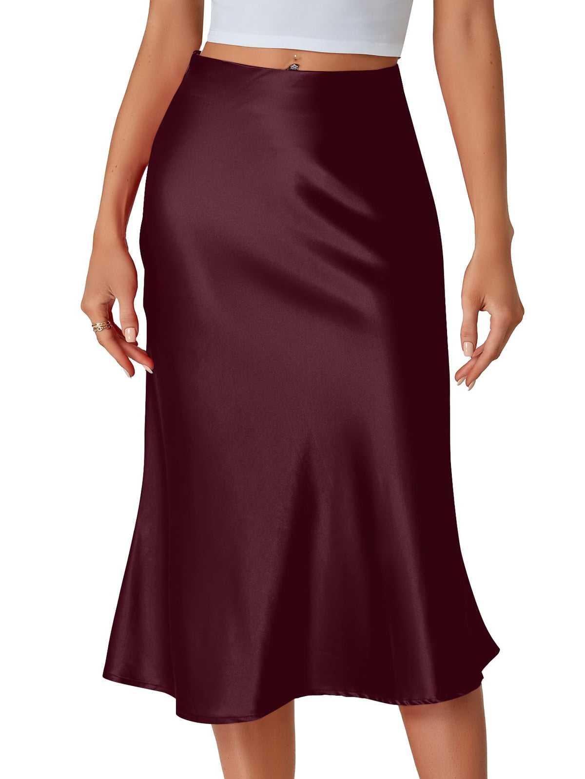 LYANER Women's Satin Silky Midi Skirt