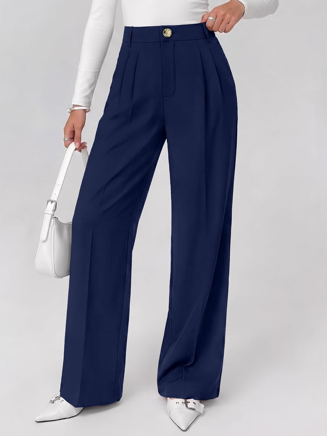 KIRUNDO Fall Wide Leg Pants Woman Flowy High Waisted Slacks with Pockets