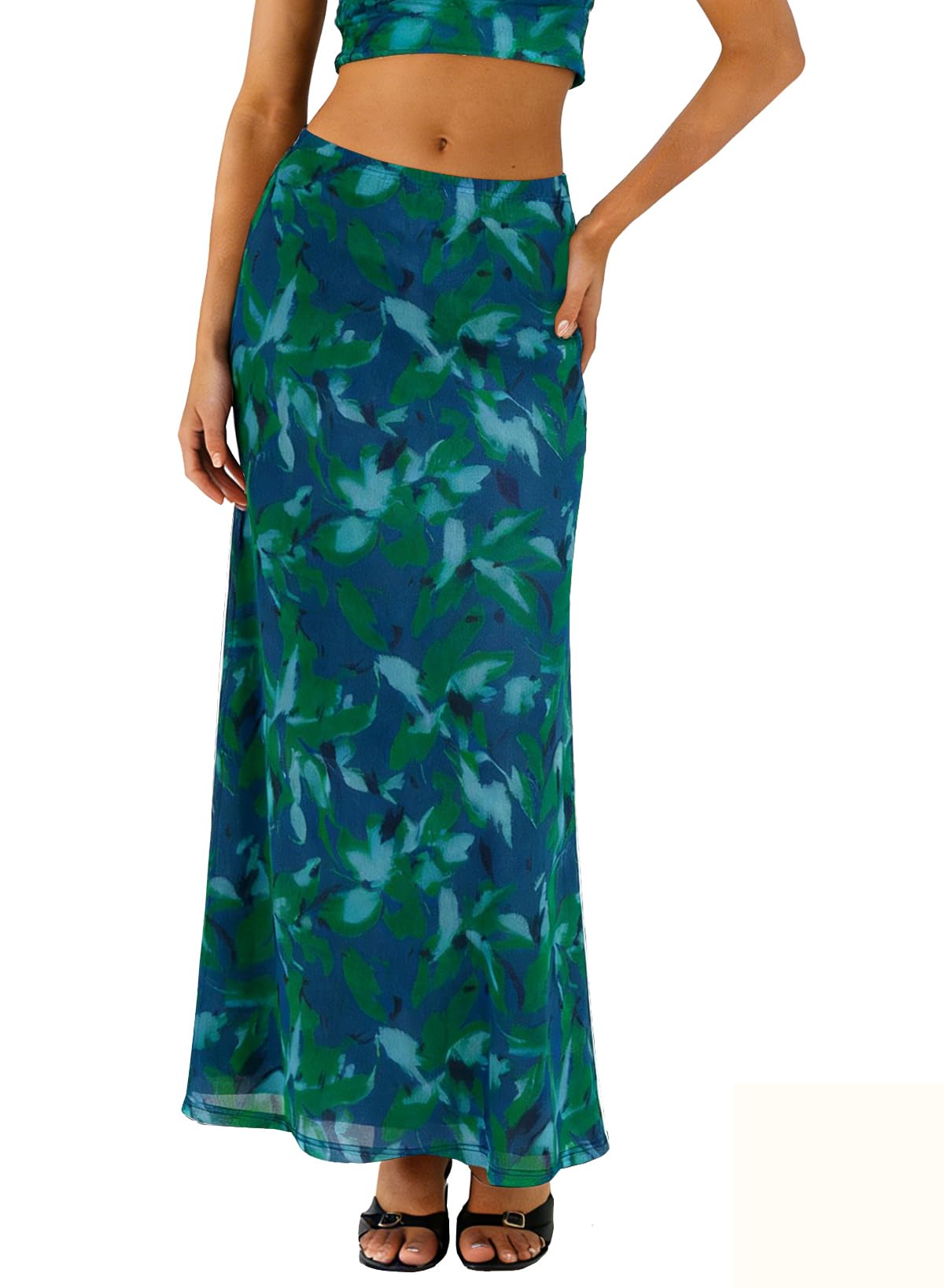 BLENCOT Womens High Waisted Long Mesh Polka Dot Maxi Skirt
