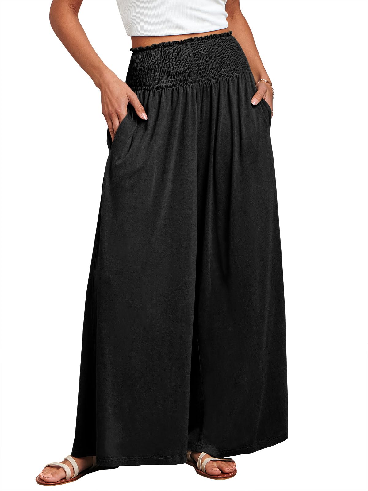 ANRABESS Women Summer Casual Wide Leg Palazzo Pants with Pockets