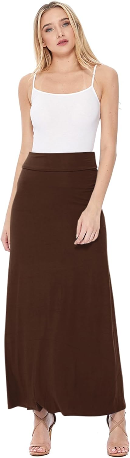 FashionJOA Women's Stretchy Flowy Maxi Skirt with Elastic Waistband for Comfort and Style