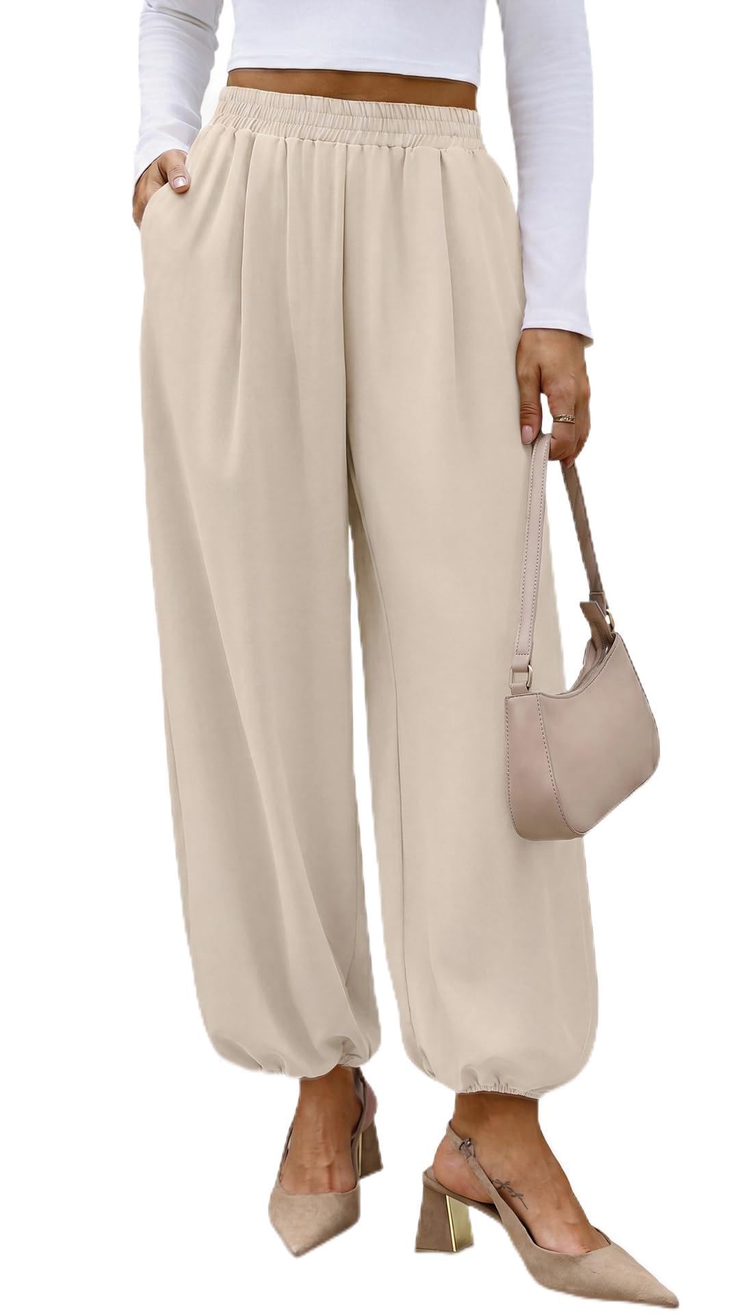 Sampeel Balloon Pants for Women Flowy High Waist Trousers with Pockets