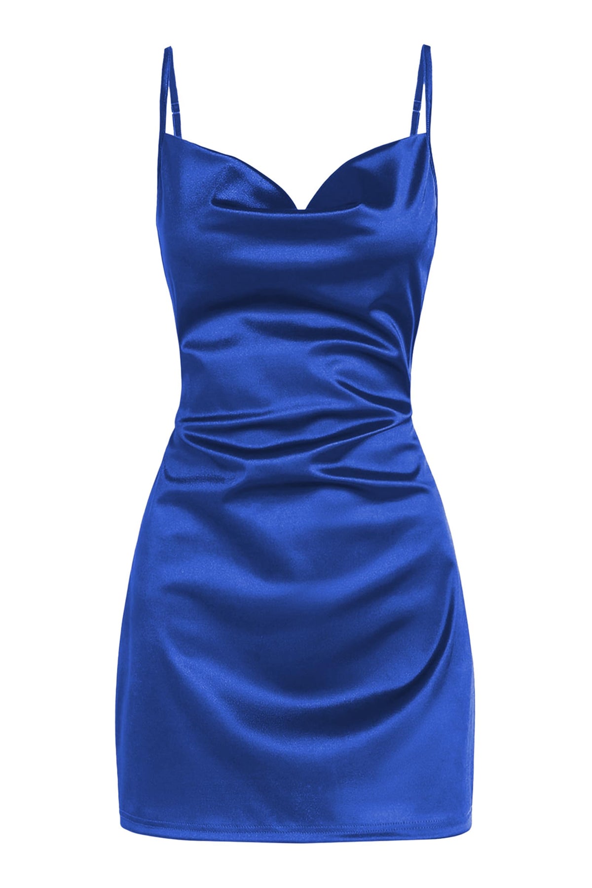 ZAFUL Women Satin Cowl Neck Spaghetti Strap Mini Slip Cocktail Dress