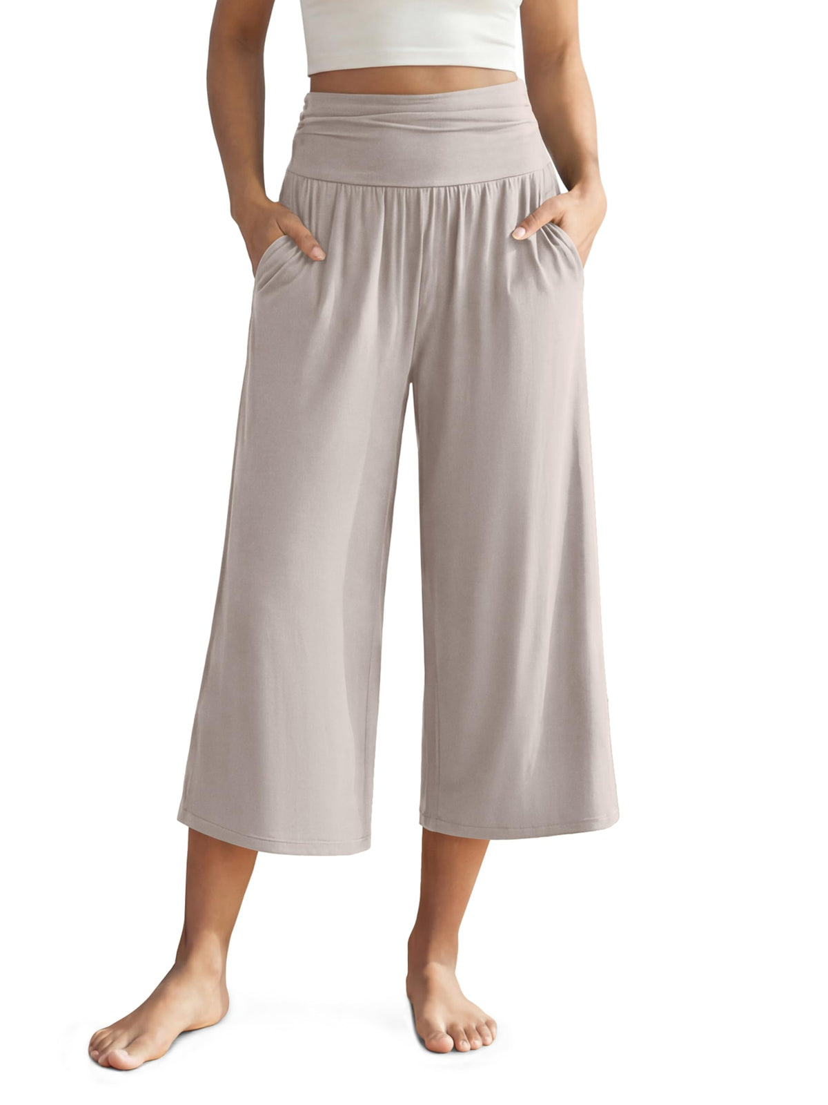 ODODOS Women's Wide Leg Palazzo Lounge Cropped Pants with Pockets Light Weight Comfy Pajama Capri Pants-20/22"/ 24" Inseam
