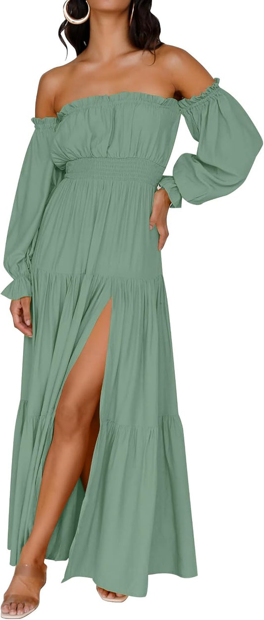 ZESICA Womens Fall Long Sleeve Boho Off Shoulder Maxi Dresses