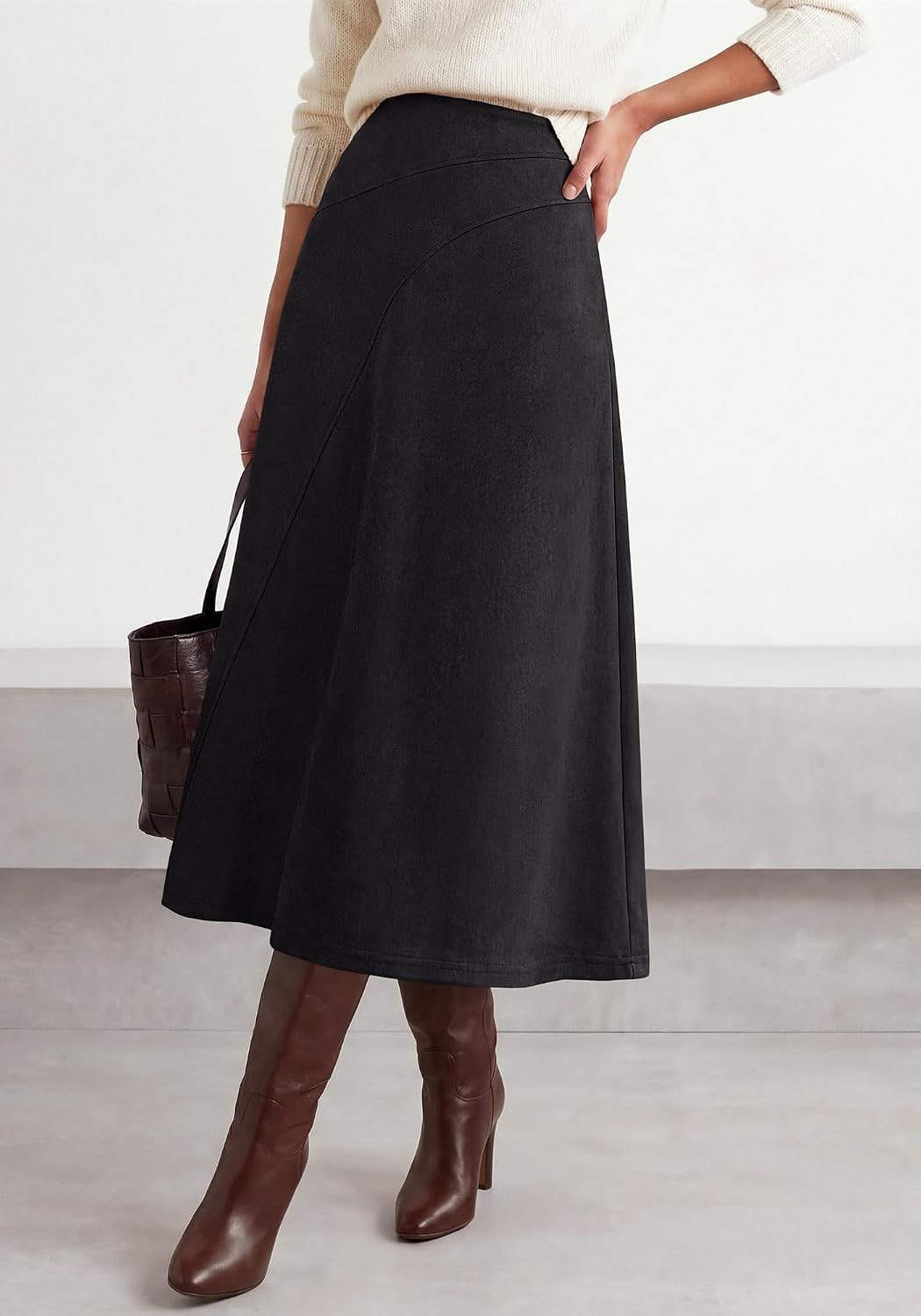 BTFBM Women Faux Suede Midi Long Skirt Fall Fashion 2026