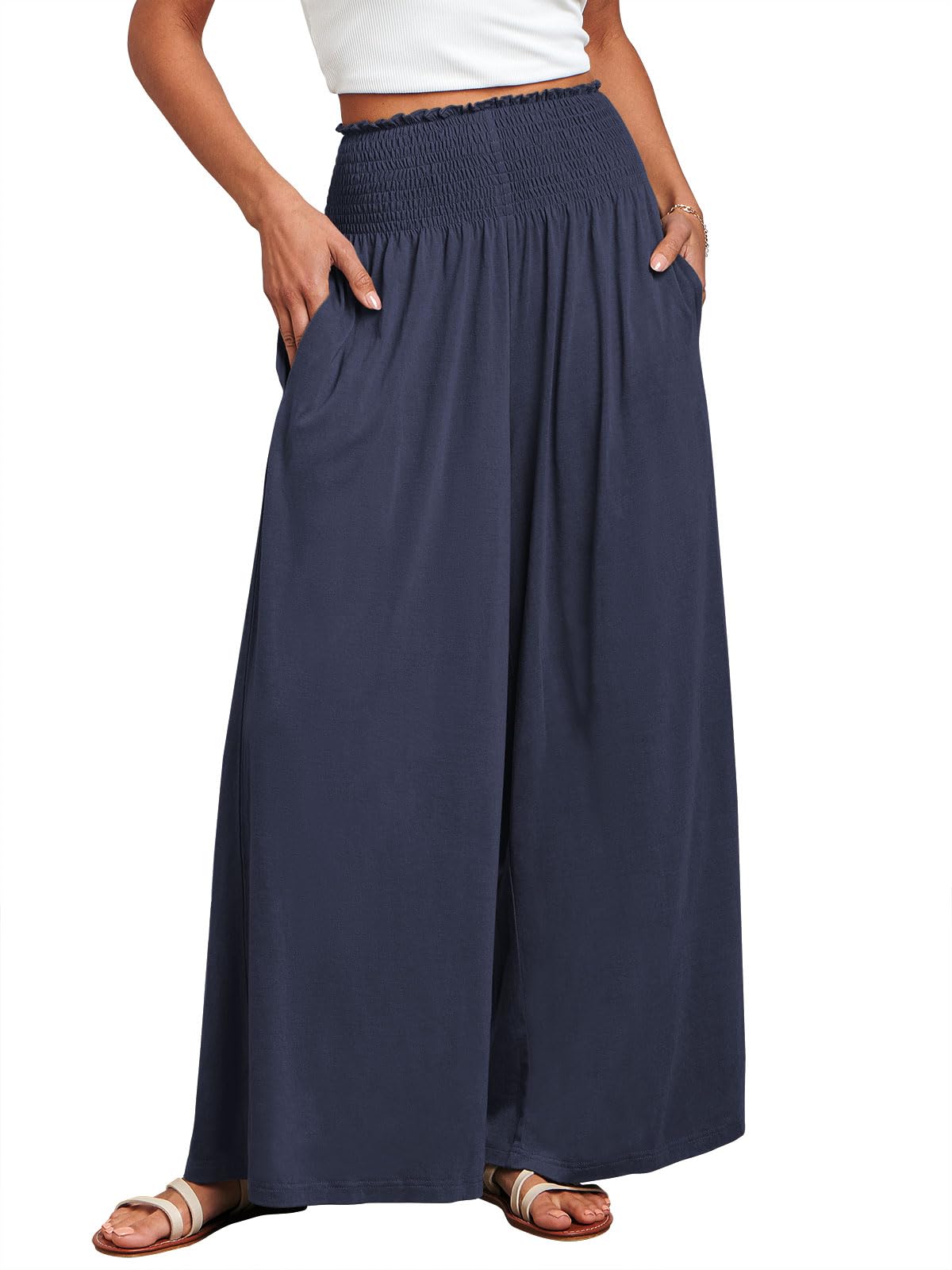 ANRABESS Women Summer Casual Wide Leg Palazzo Pants with Pockets