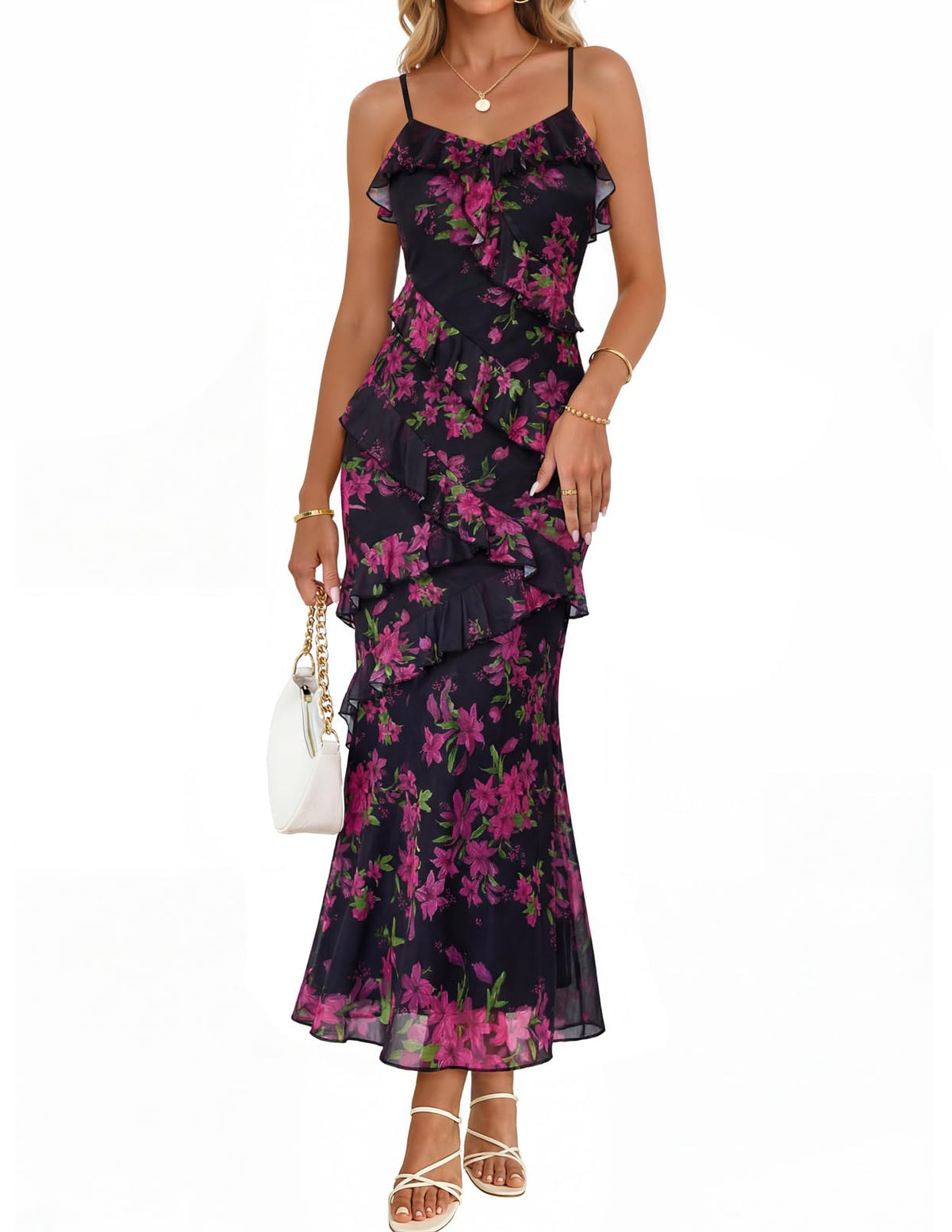 MEROKEETY Summer Floral Wedding Guest Maxi Dress Women 2026 Formal Cocktail