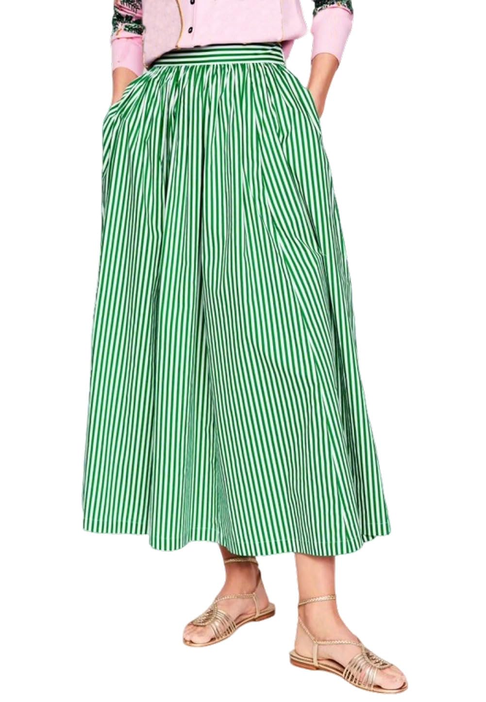 CHARTOU Women Casual Stripe Skirt Back Elastic Waist Long Flowy A Line Skirt with Pockets