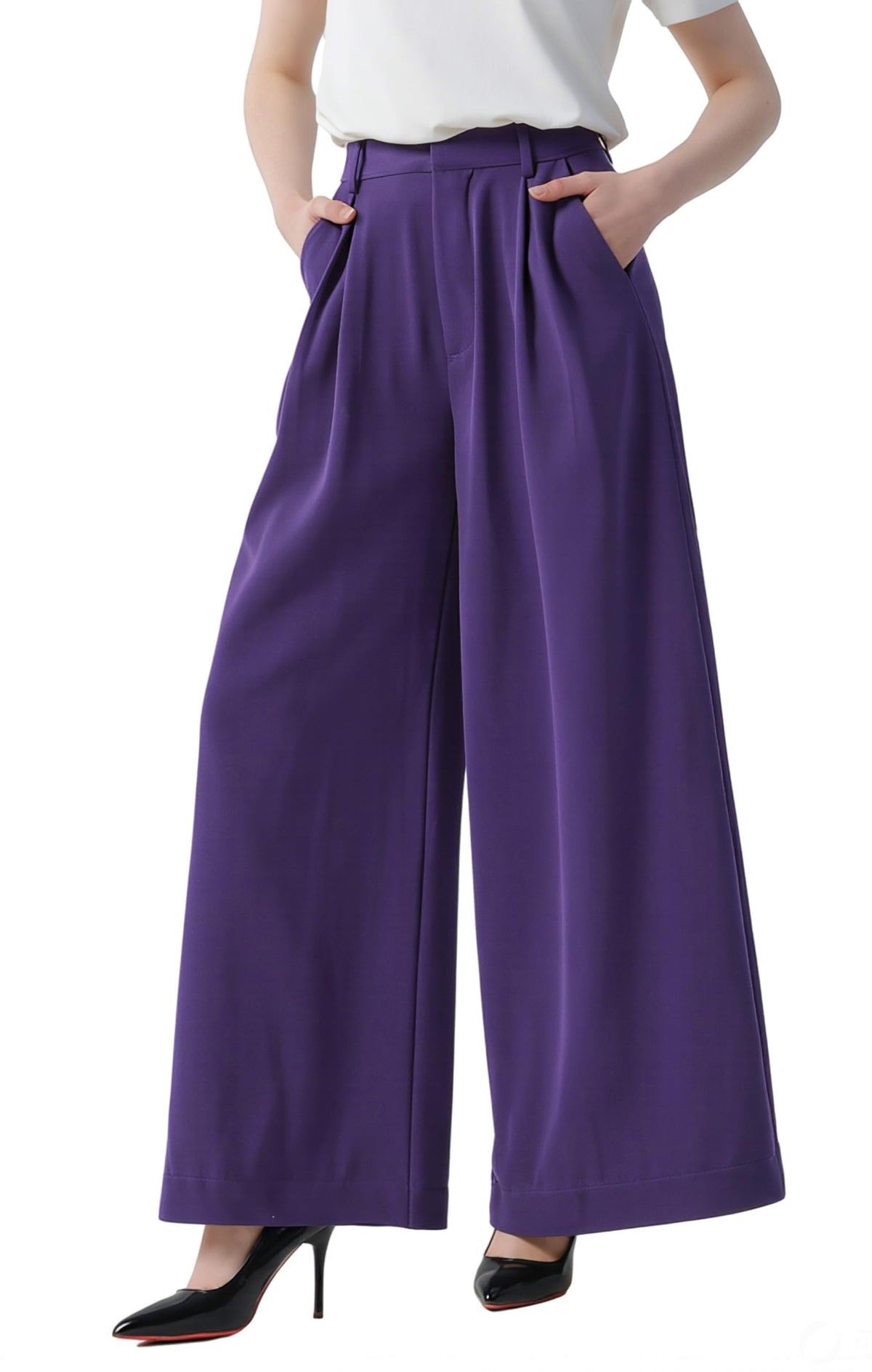 Tronjori Womens High Waist Casual Wide Leg Palazzo Business Pants