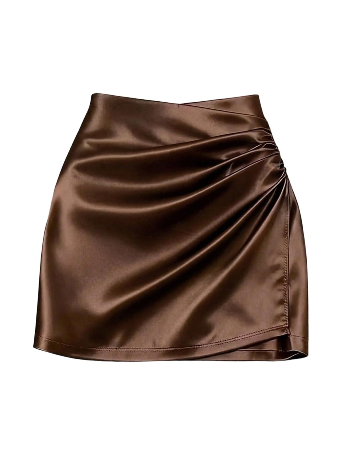 SHENHE Women' Satin Wrap Skirt Ruched Bodycon Dressy Silky Mini Skirt