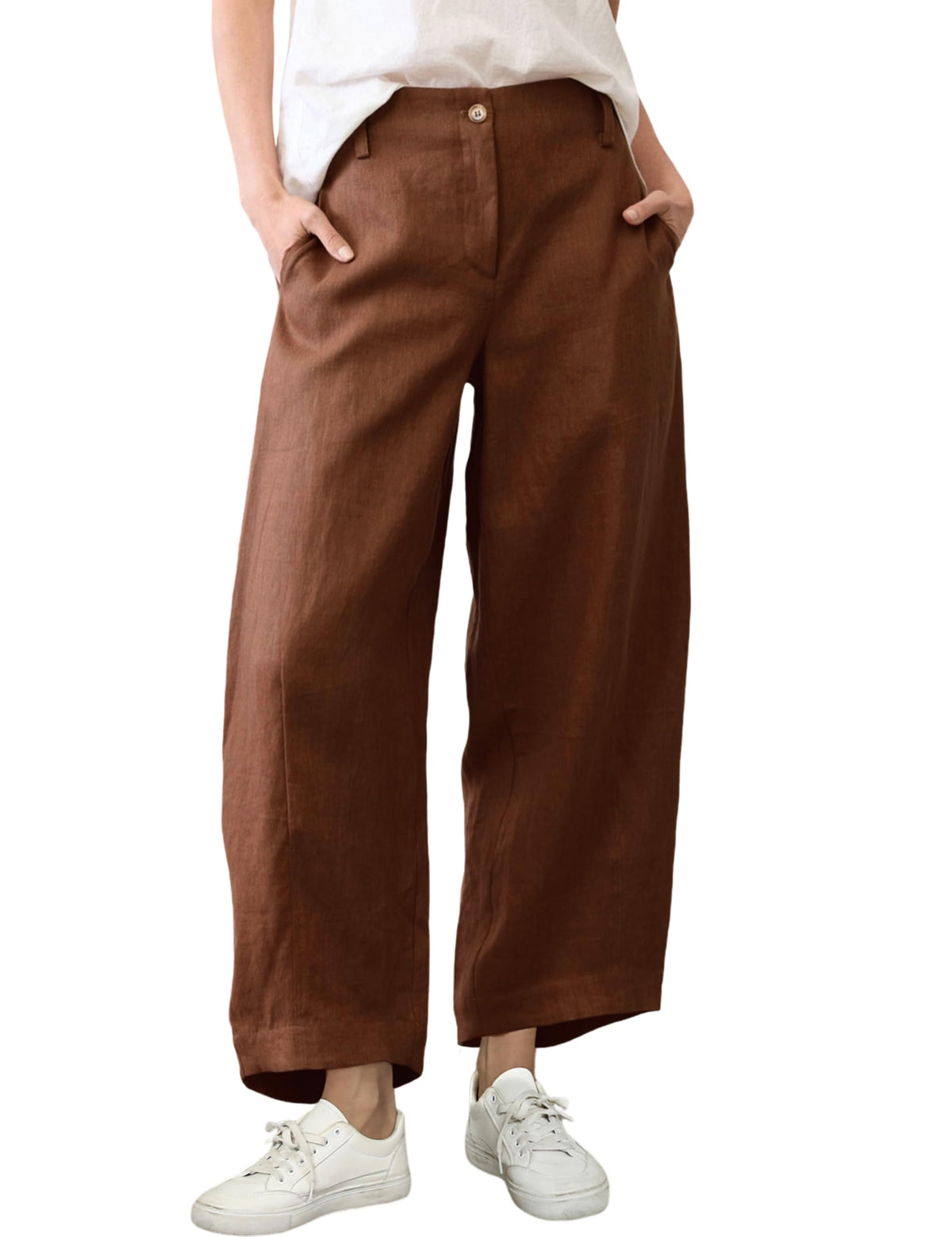 Tanming Women's Cotton Linen Barrel Pants Wide Leg Trousers