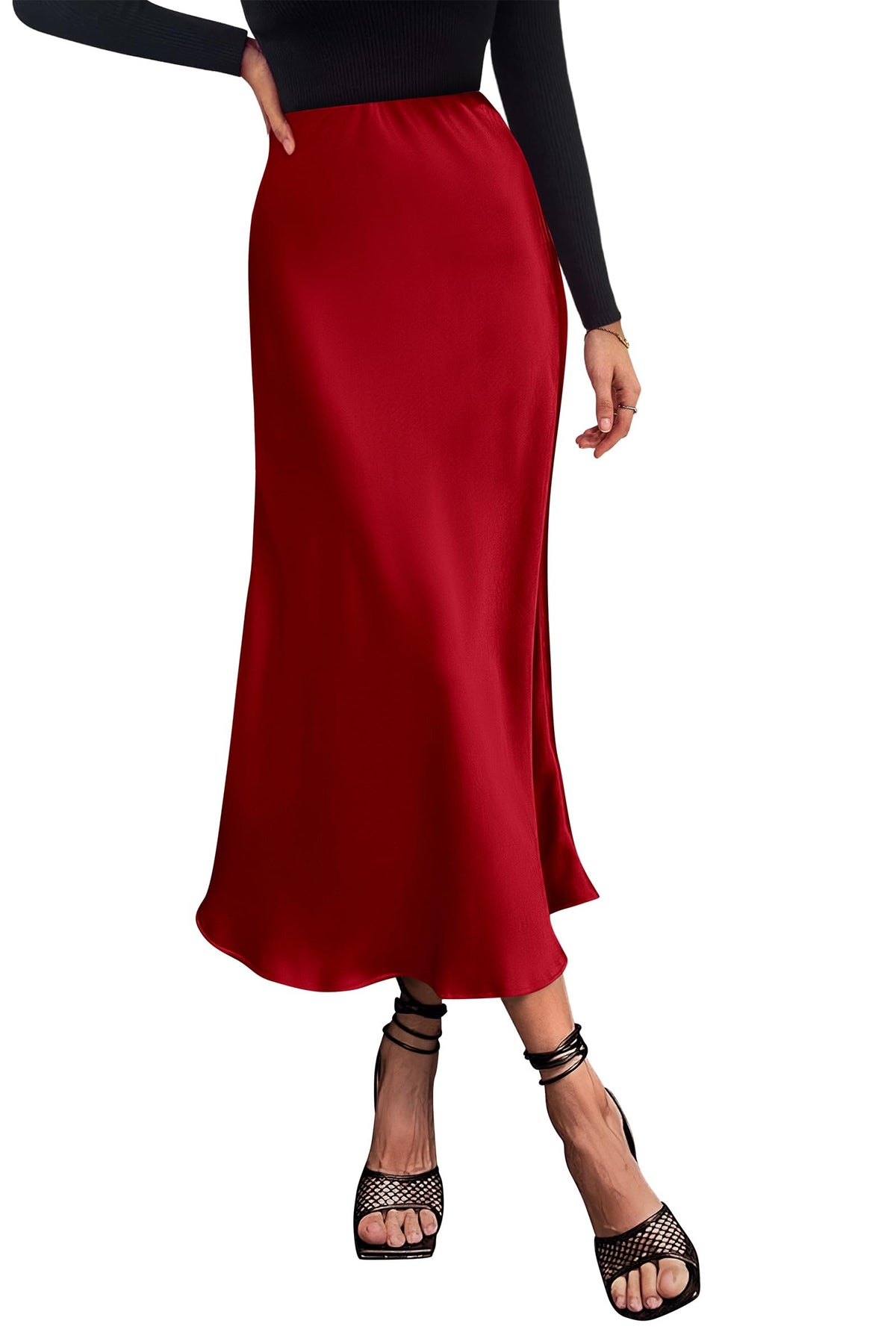 PRETTYGARDEN Women's Satin Midi Skirts Dressy Casual