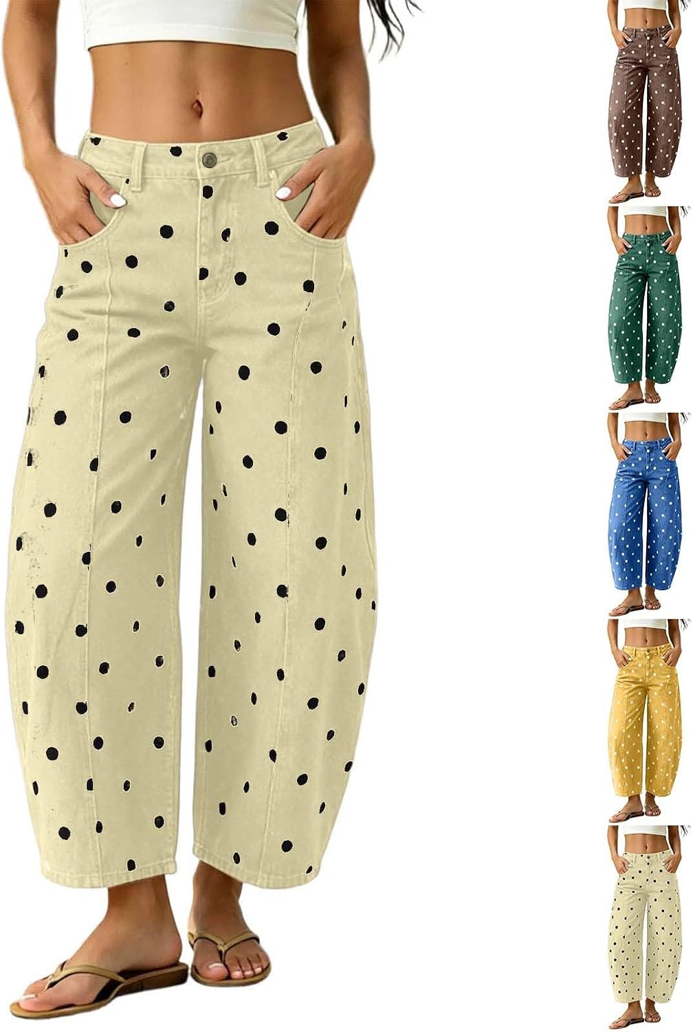Polka Dot Pants Womens Barrel Jeans Baggy 2026 Fall High Waisted Wide Leg Casual Stretchy Denim Pant with Pockets