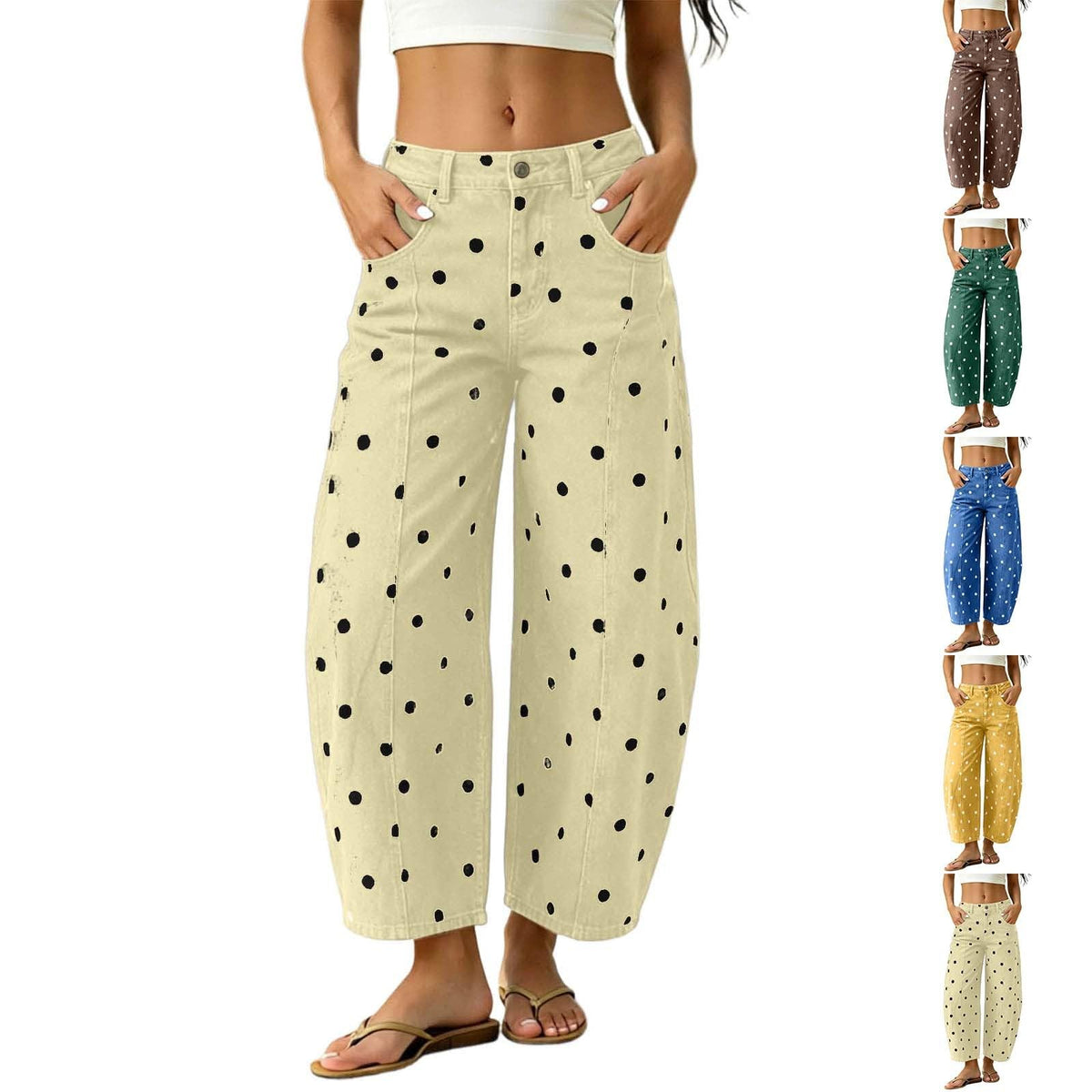 Polka Dot Pants Womens Barrel Jeans Baggy 2026 Fall High Waisted Wide Leg Casual Stretchy Denim Pant with Pockets