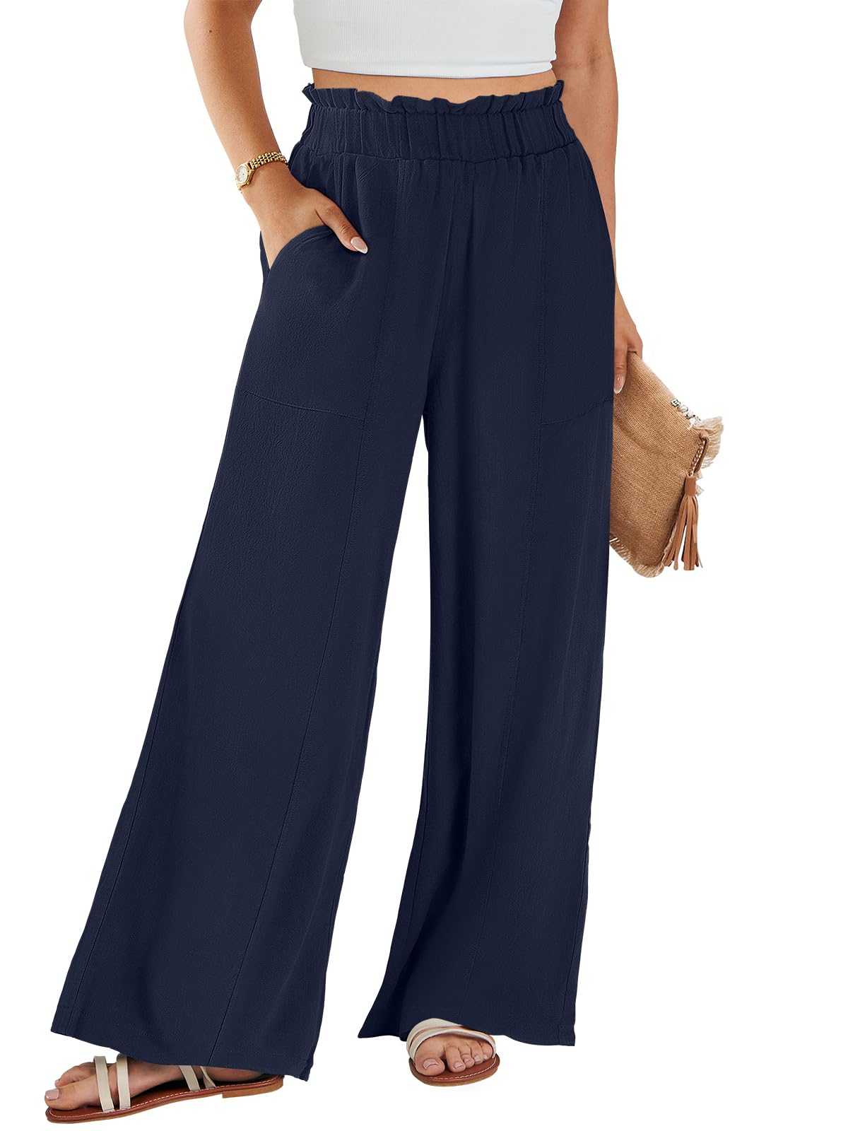 ANRABESS Womens Linen Pants 2026 Summer Casual Loose Wide Leg Palazzo Pants High Waist Flowy Beach Trousers Work Outfits
