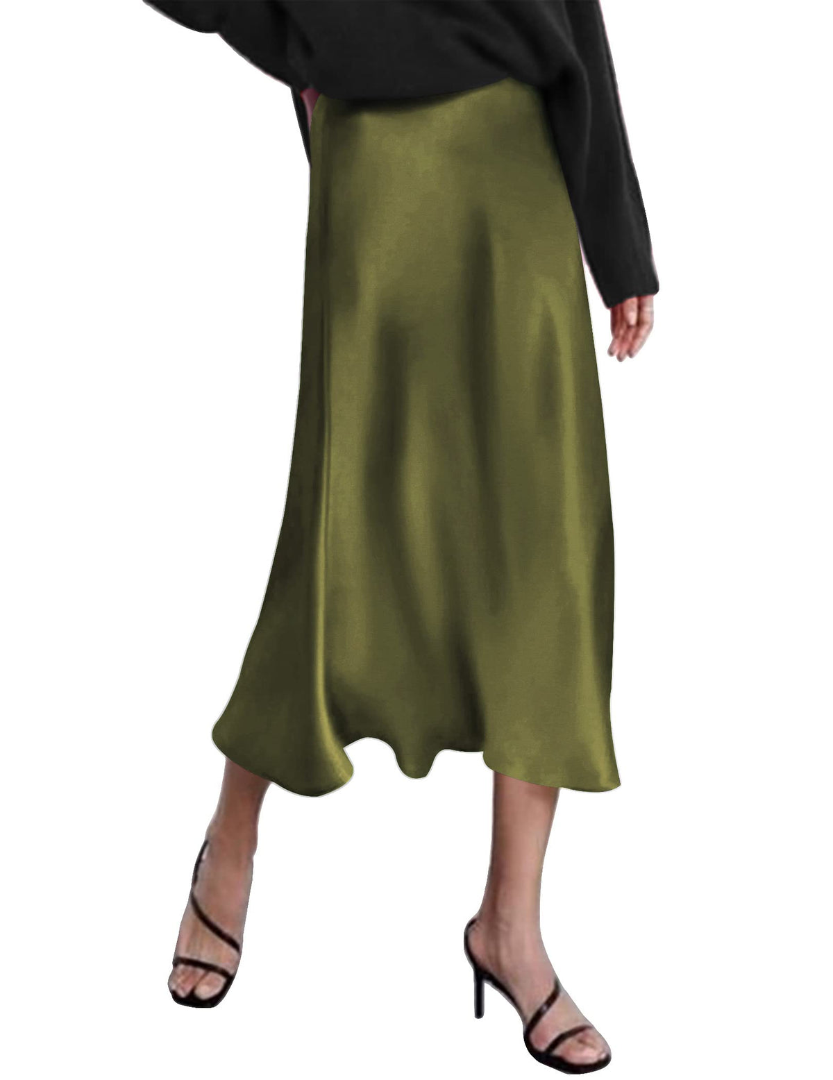 Zeagoo Skirts for Women High Waist Skirt Elegant Midi Skirt Satin