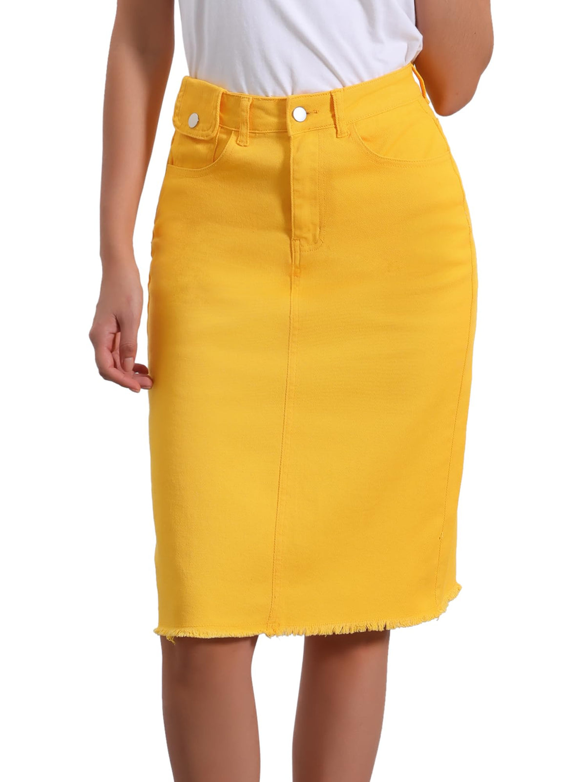 Allegra K Women's Casual Jean Skirt Raw Hem Stretch High Waist Denim Skirts