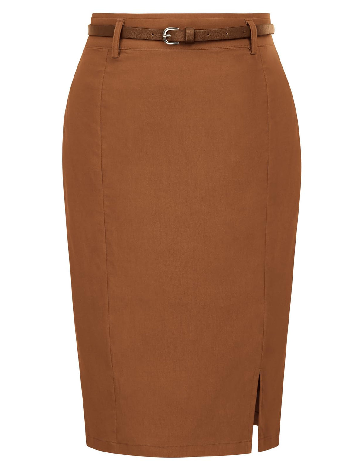 Kate Kasin Women Pencil High Waist Knee Length Bodycon Skirt with Belt