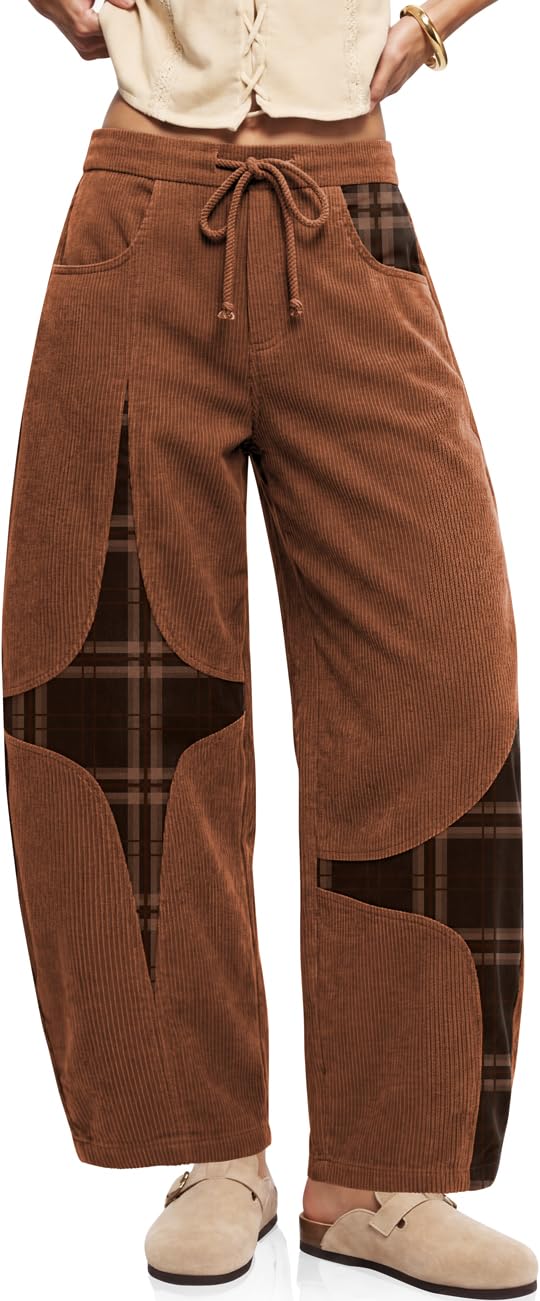 TARSE Women’s Corduroy Barrel Pants Wide Leg Harem Pants Baggy Casual