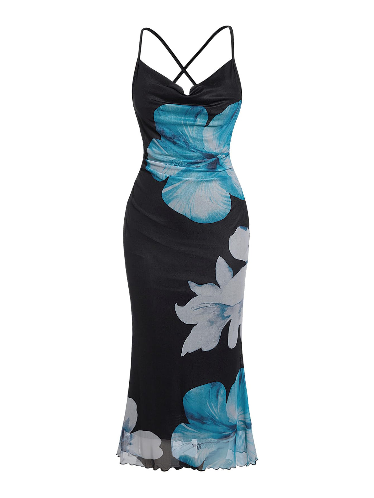 SOLY HUX Women's Floral Mesh Cami Dress Cocktail Wedding Guest Long Dresses