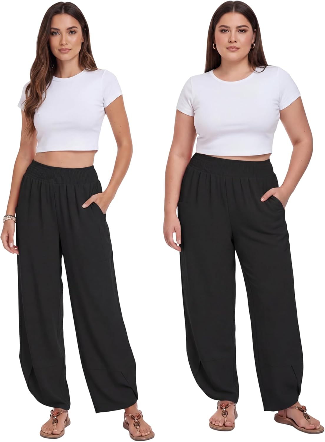 Lepunuo Womens Wide Leg Pants Palazzo High Waisted Smocked Trousers Summer Beach Casual Travel Pants 2026 with Pockets