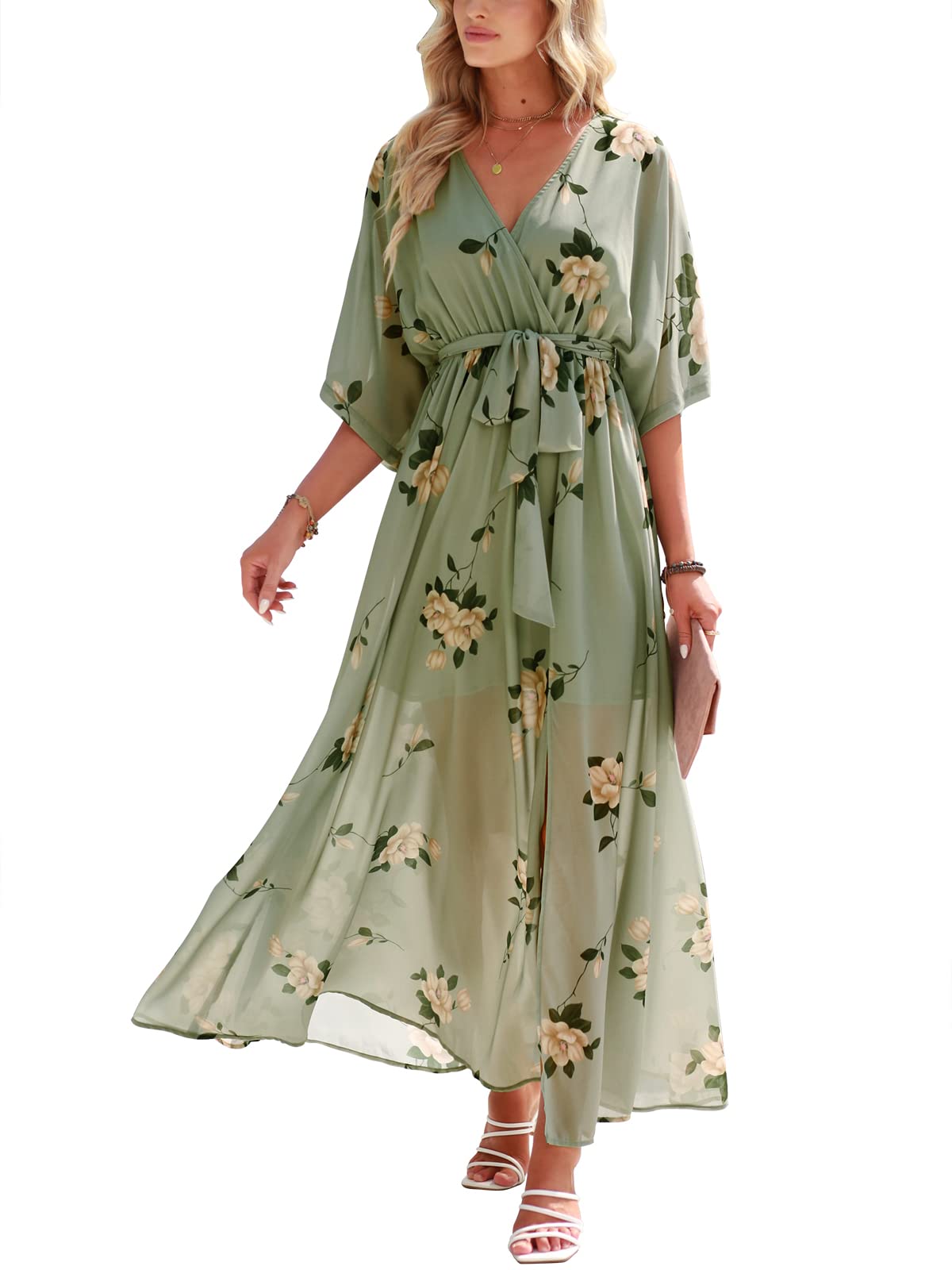 ANRABESS Womens Boho Floral Wedding Guest Maxi Dress