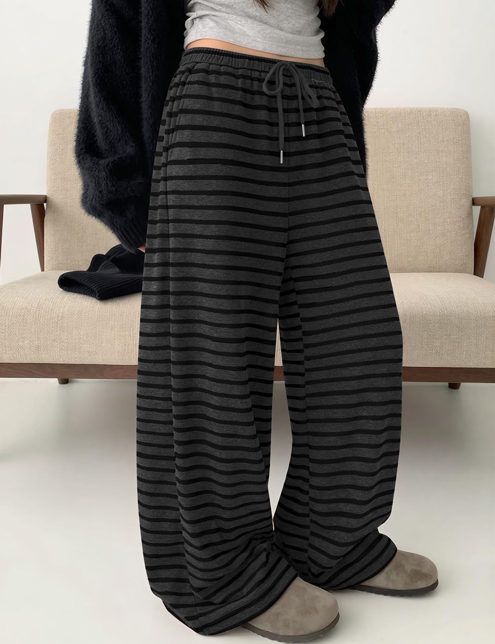 TARSE Women's Striped Barrel Pants Wide Leg Lounge Pants