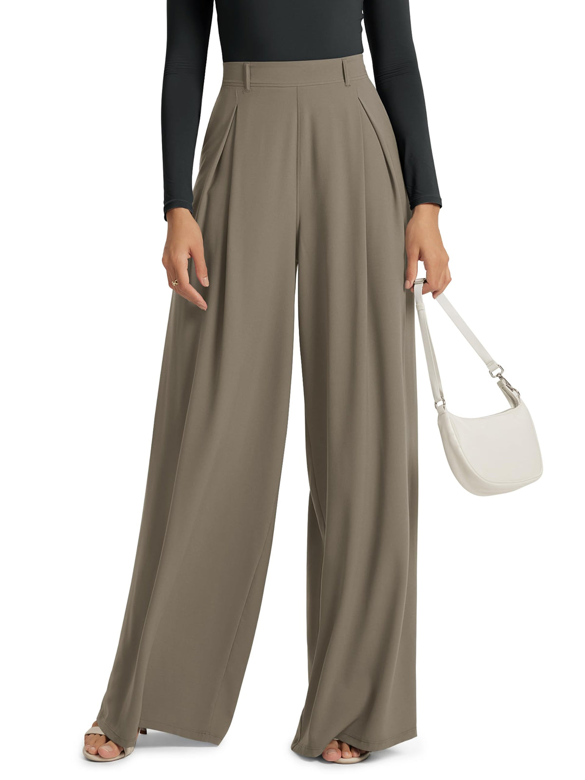 ODODOS Pleated Extra Wide Leg Pants for Women Flowy Lightweight High Waist Trouser with Pockets - 27" / 29" / 31" Inseam