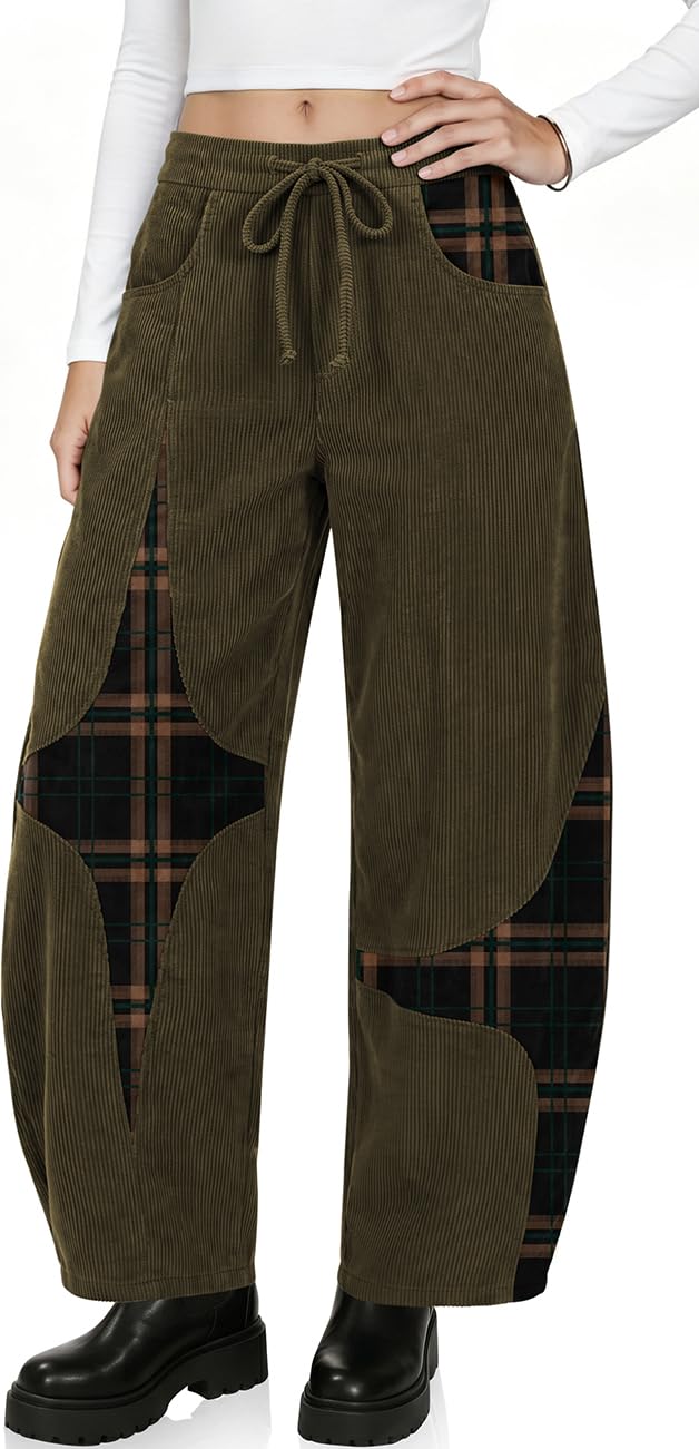 TARSE Women’s Corduroy Barrel Pants Wide Leg Harem Pants Baggy Casual