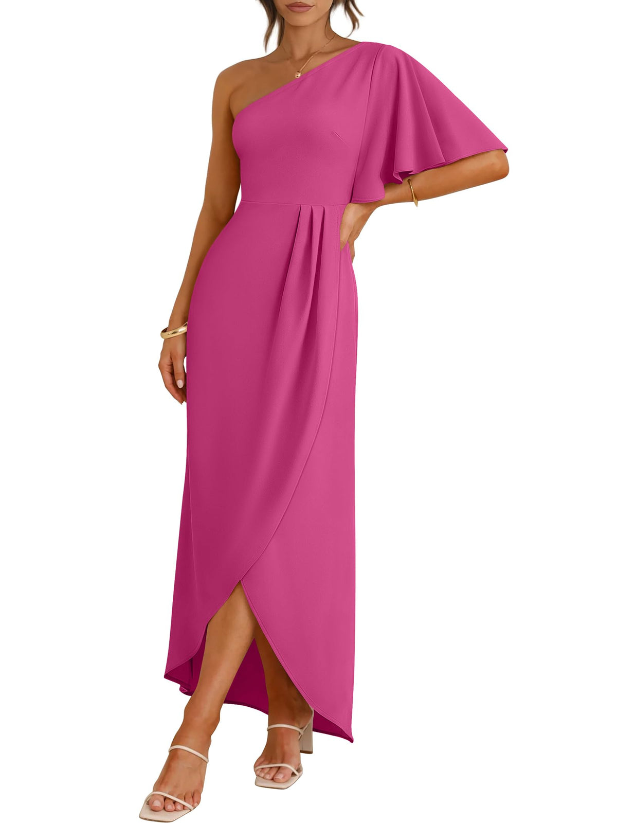 ANRABESS Women One Shoulder Formal Wedding Guest Dress