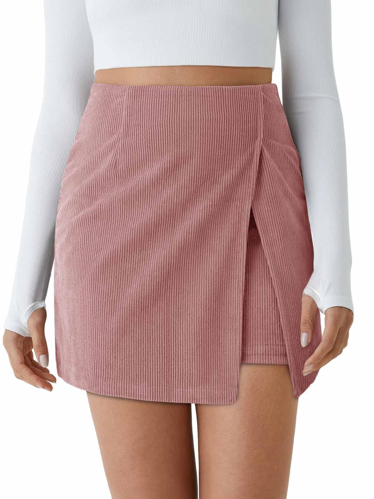 Cicy Bell Womens Corduroy Mini Skirt High Waisted A-line Fall Skirts