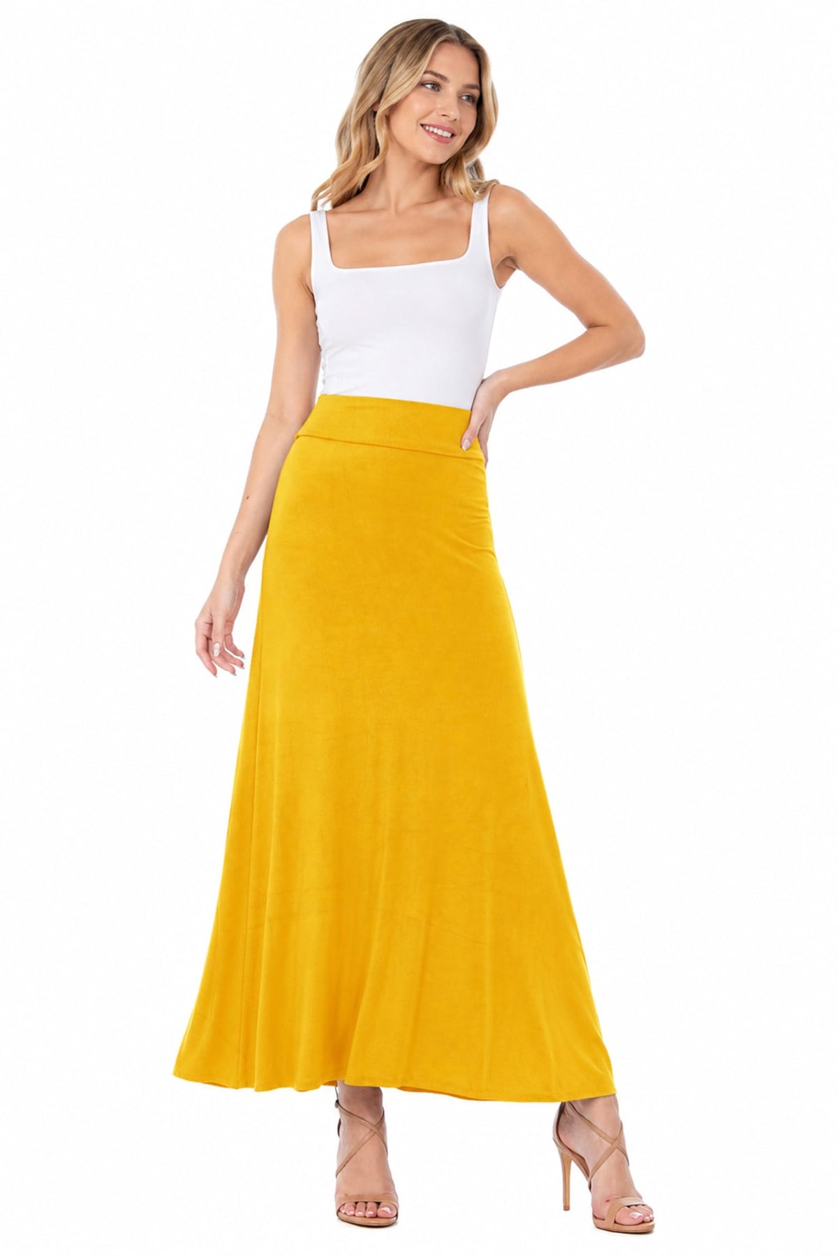 FashionJOA Women's Stretchy Flowy Maxi Skirt with Elastic Waistband for Comfort and Style