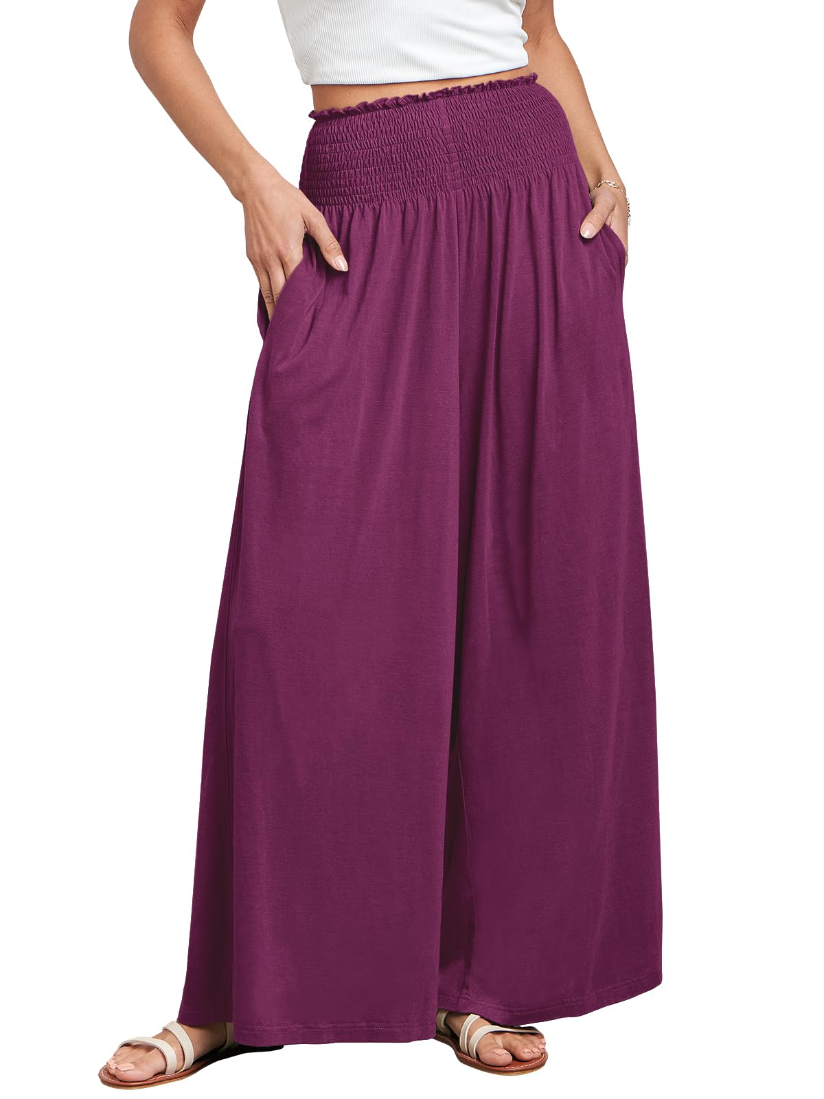ANRABESS Women Summer Casual Wide Leg Palazzo Pants with Pockets