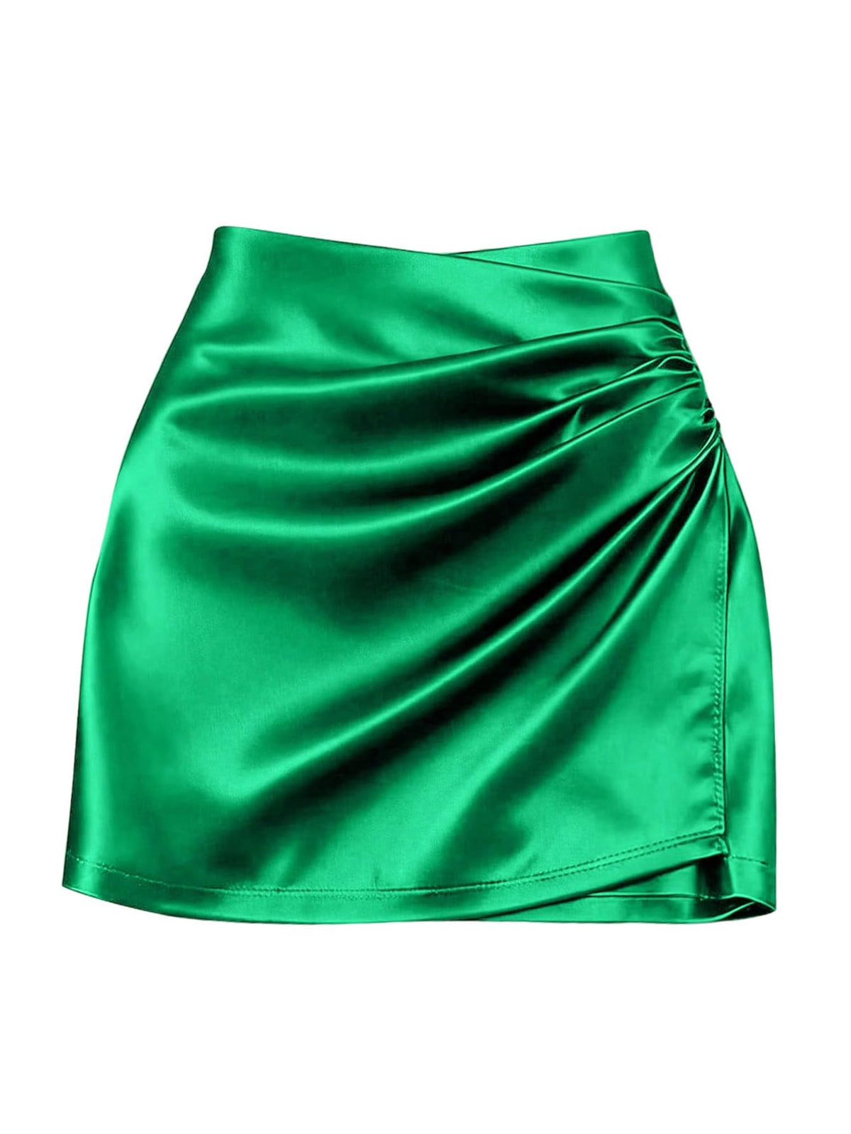 SHENHE Women' Satin Wrap Skirt Ruched Bodycon Dressy Silky Mini Skirt