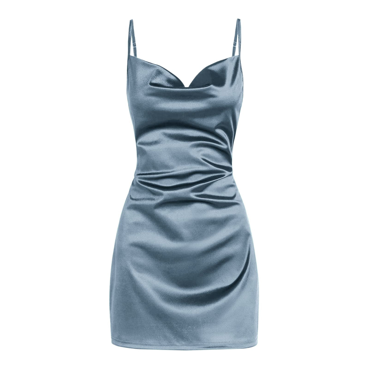 ZAFUL Women Satin Cowl Neck Spaghetti Strap Mini Slip Cocktail Dress