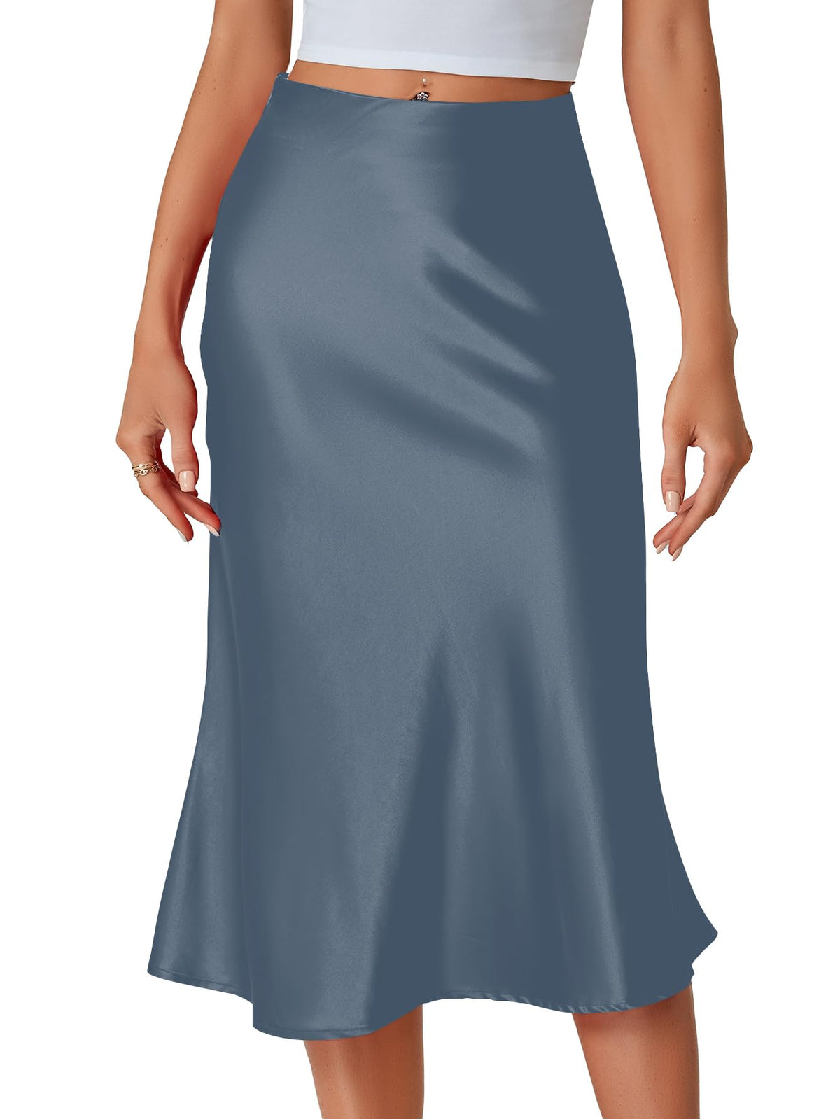 LYANER Women's Satin Silky Midi Skirt