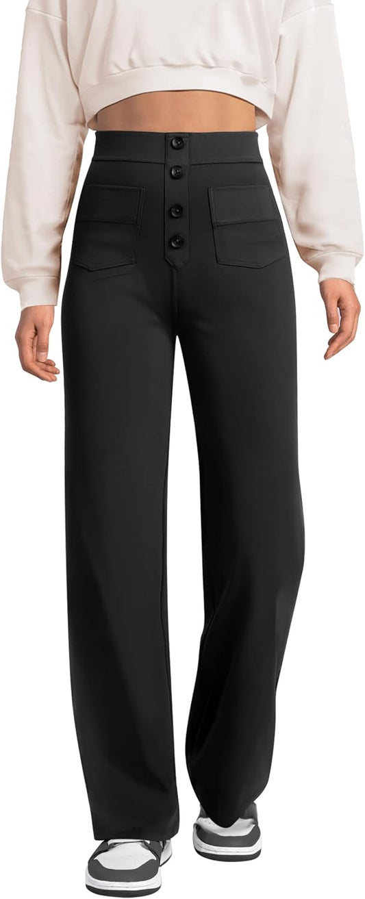 keriffe Women's Straight Leg Dress Pants Stretchy Work Trousers