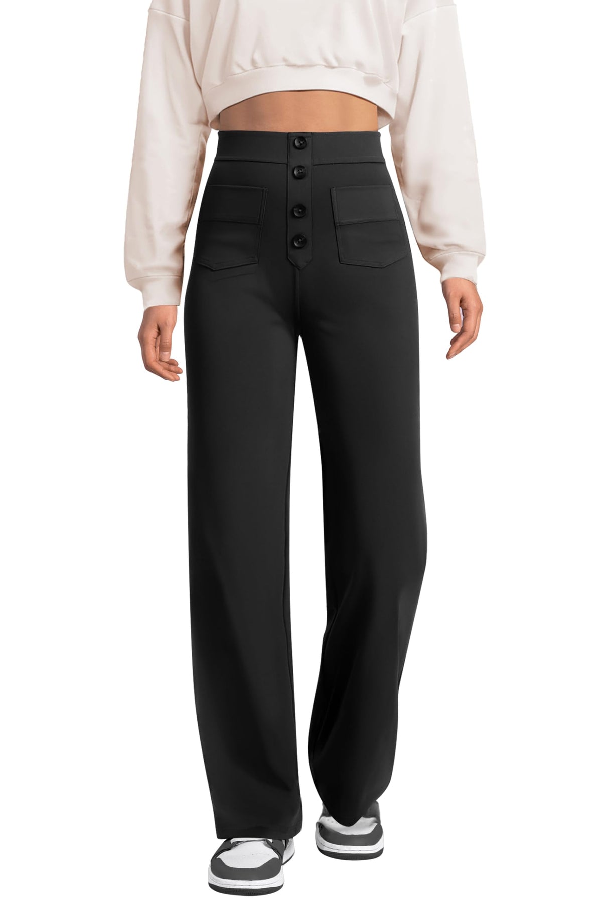 keriffe Women's Straight Leg Dress Pants Stretchy Work Trousers
